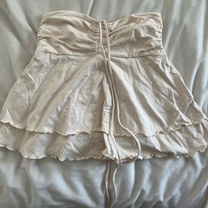 beige skirt + strapless halter top